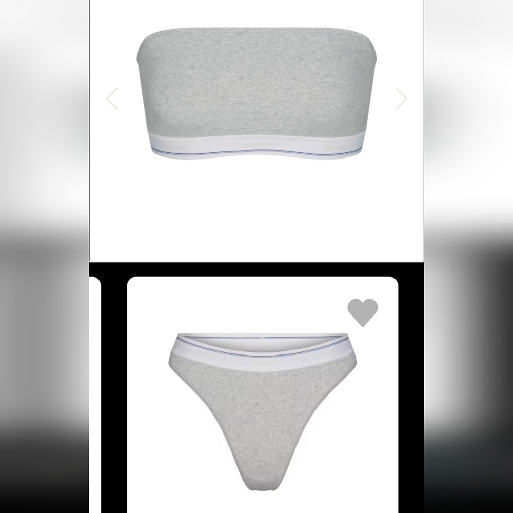 skims SET cotton rib bandeau- light Heather grey stripe- AND matching THONG!